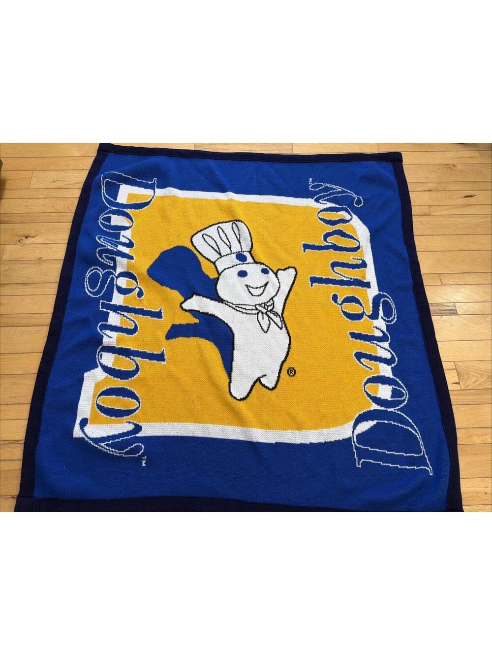 VTG Pillsbury Doughboy Stadium Blanket USA Made 60x60” Baking Advertising Blue